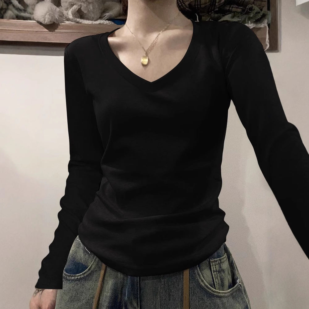 New German Velvet Round Neck Straight Shoulder Long Sleeve T-shirt-D24110438