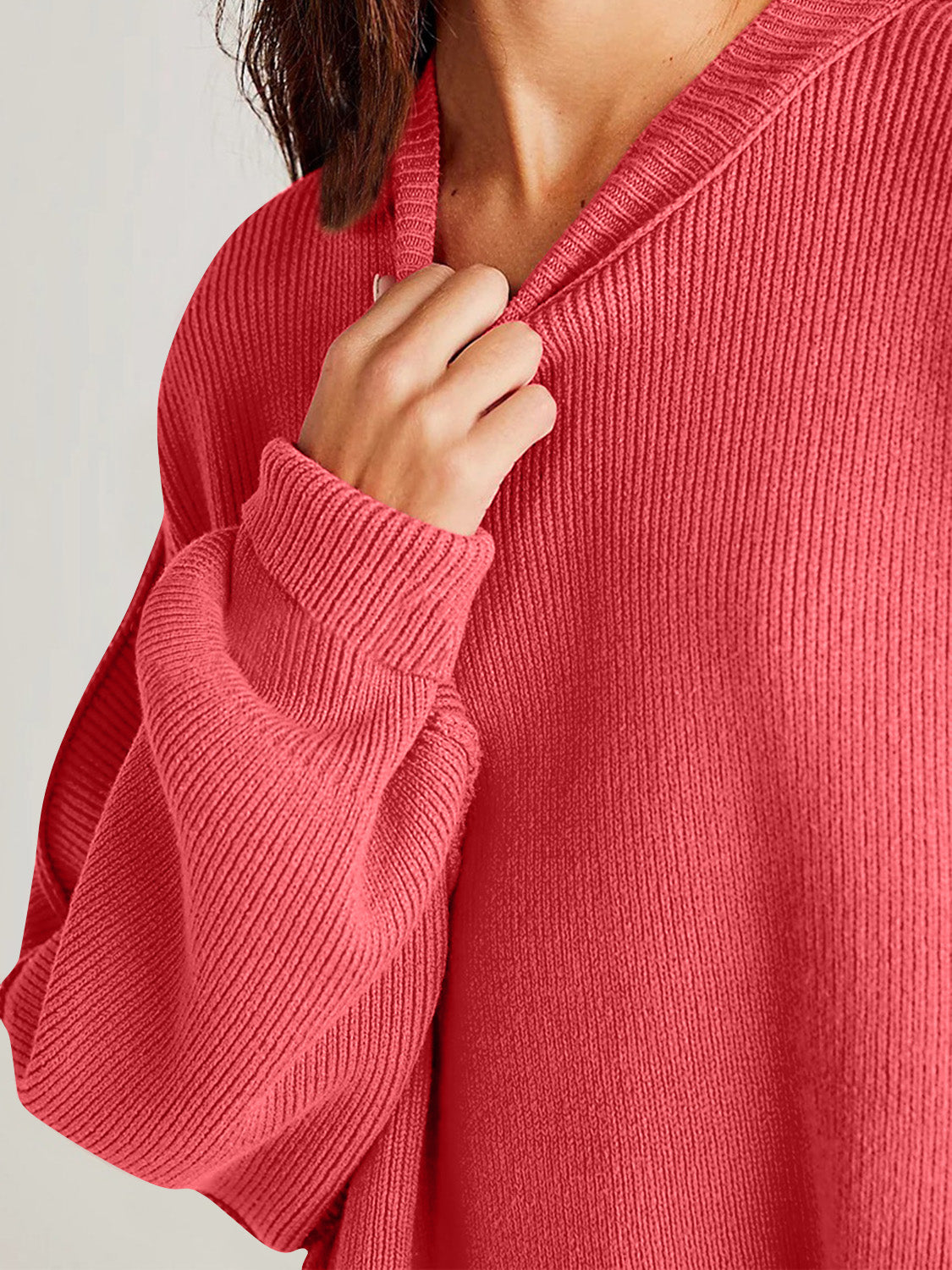 we81 Side Slit Round Neck Long Sleeve Sweater