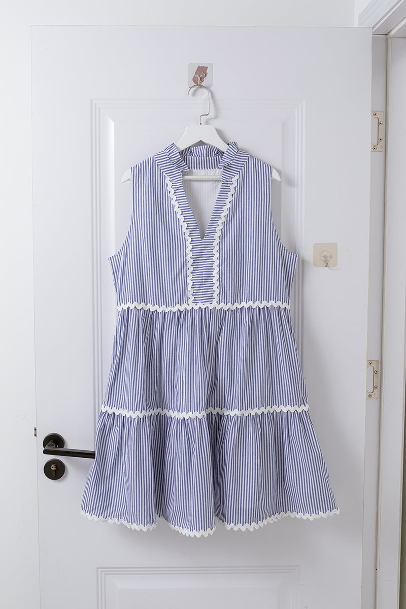 100% Cotton New Loose Patchwork Dress Women 2025 Fashion Stripe Sleeveless Dress CGK91