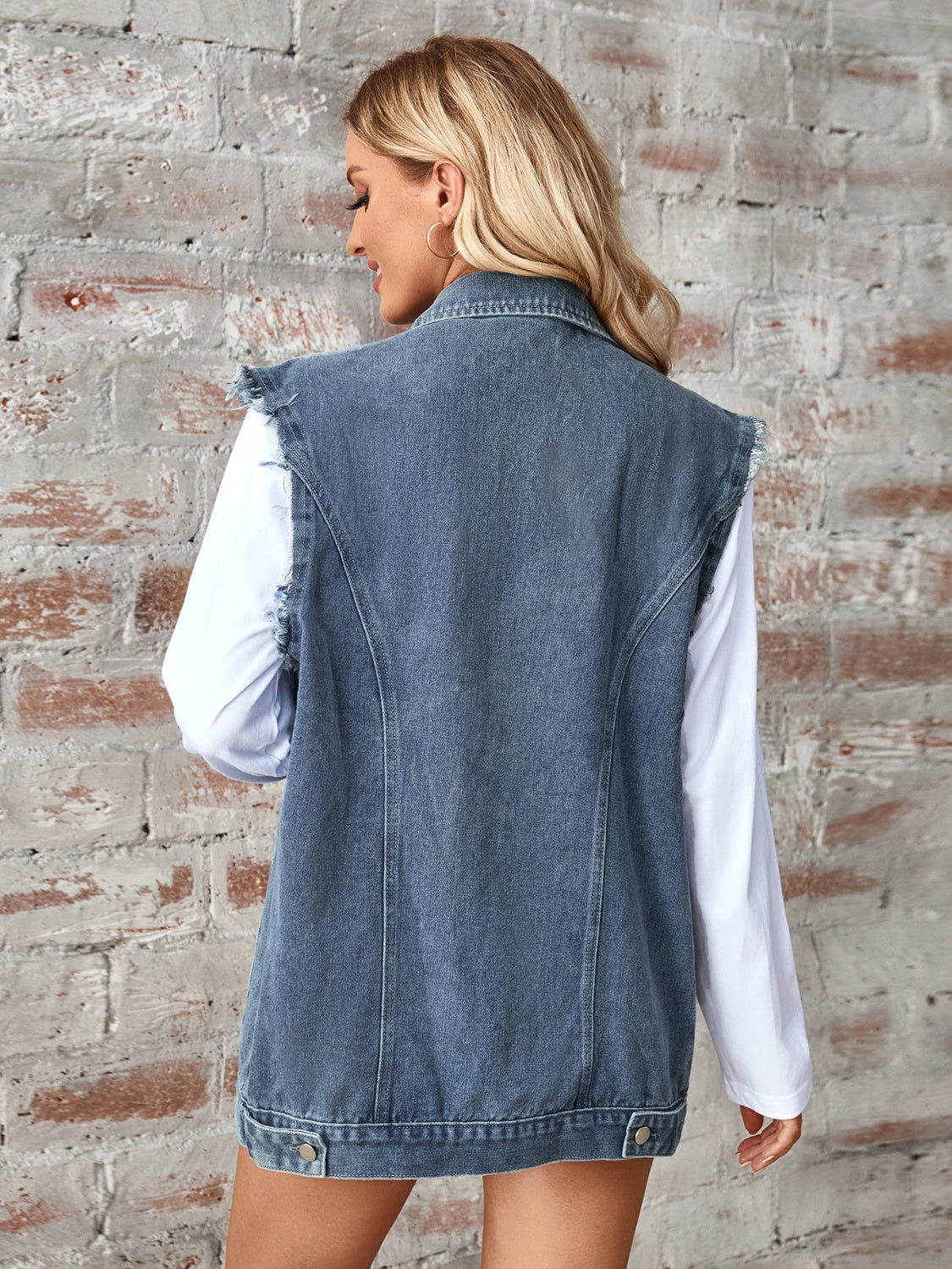 we57 Raw Hem Sleeveless Button Up Denim Vest