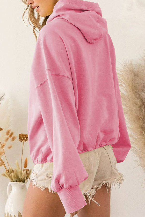 Front Pocket Zip Drawstring Long Sleeve Hoodie