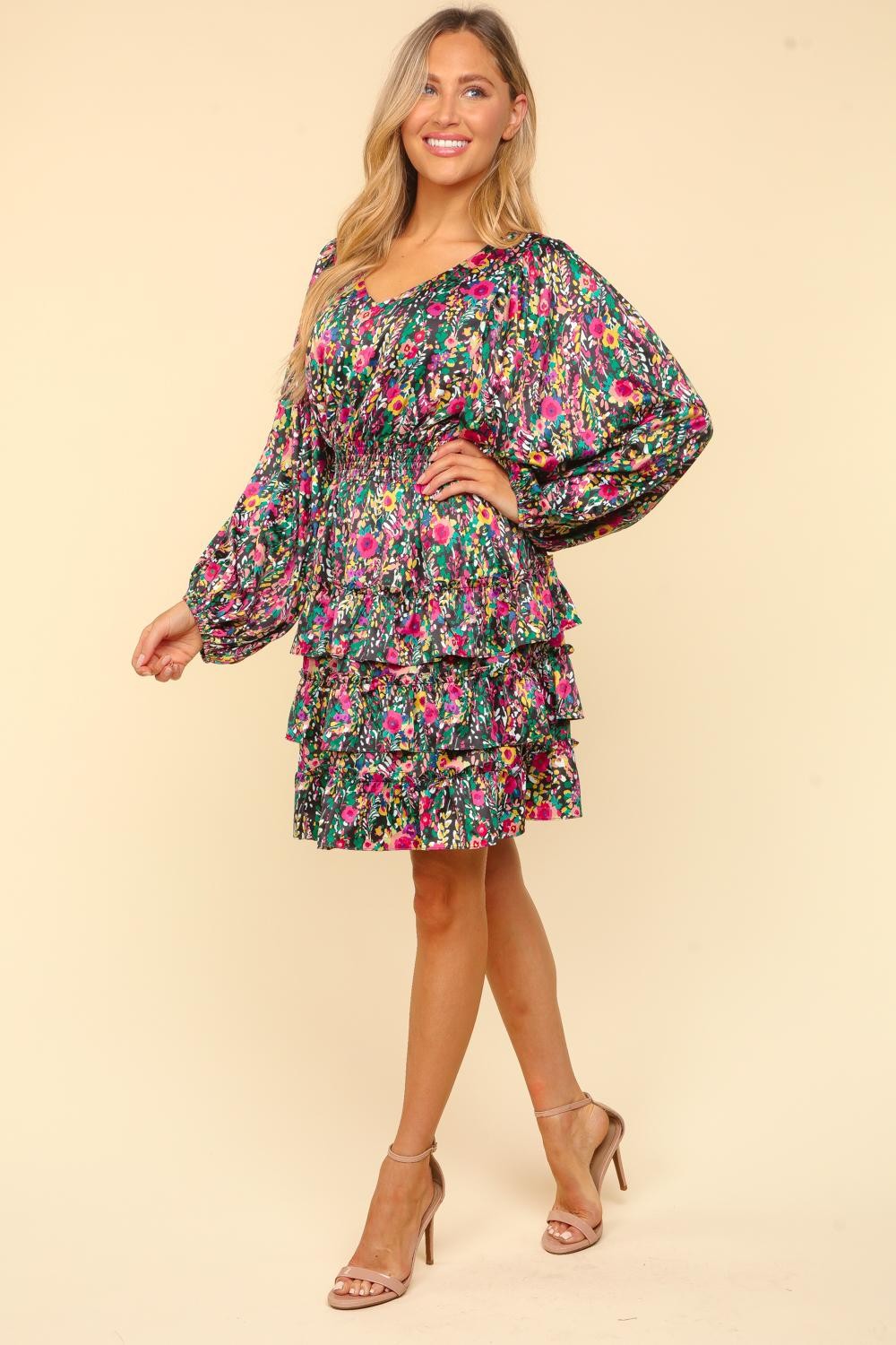 Satin Floral Layered Dress