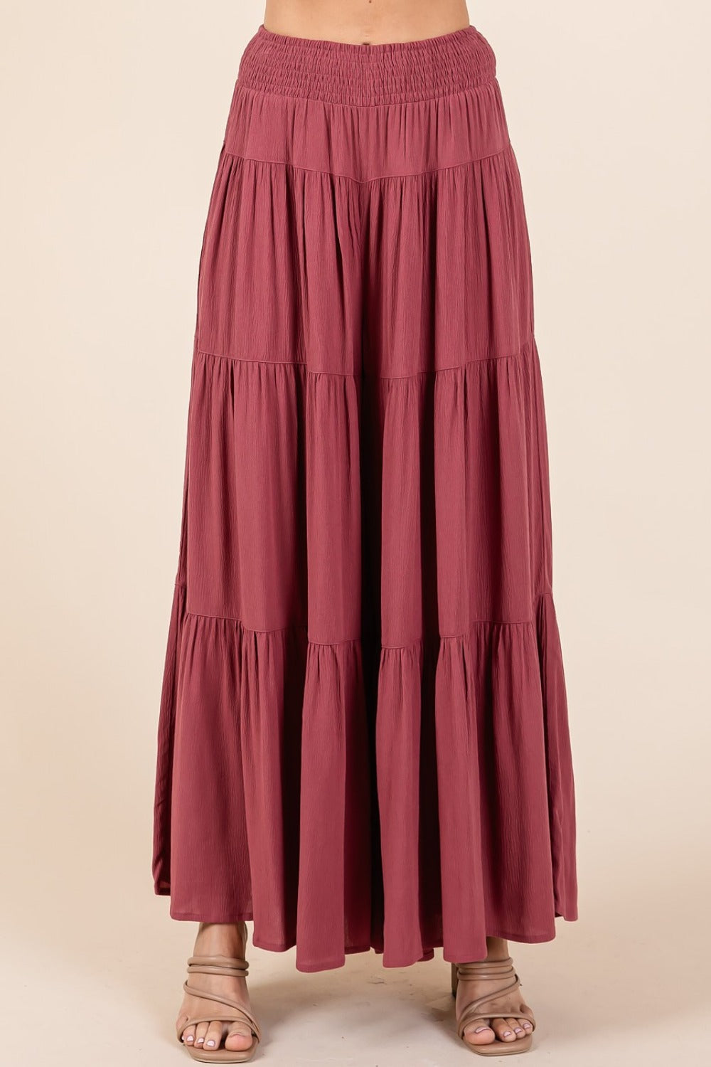 Rose Smocked Elastic Waist Wide Leg Pants