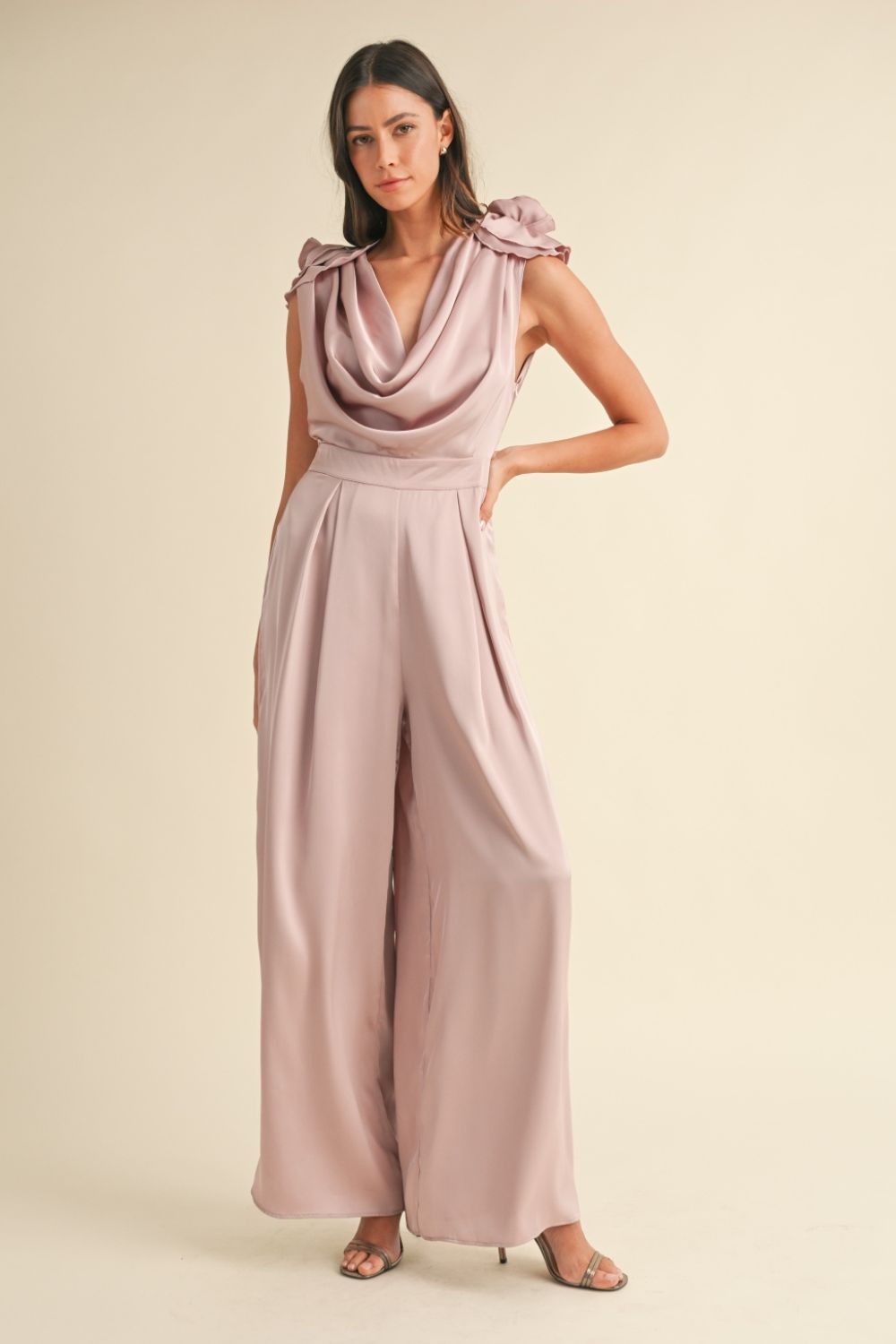 we79 3D Floral Cowl Neck Jumpsuit Mauve