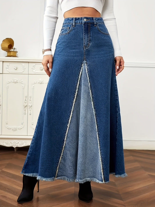 we25  Spliced Denim Long Skirt