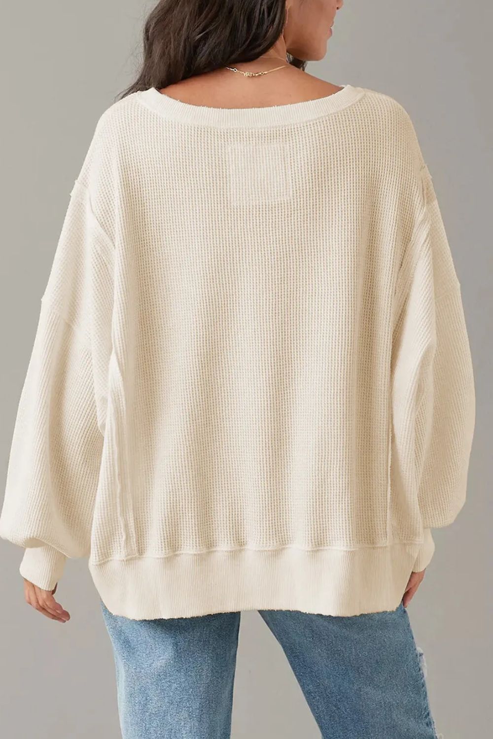 we54 Side Slit Waffle Knit Long Sleeve Top