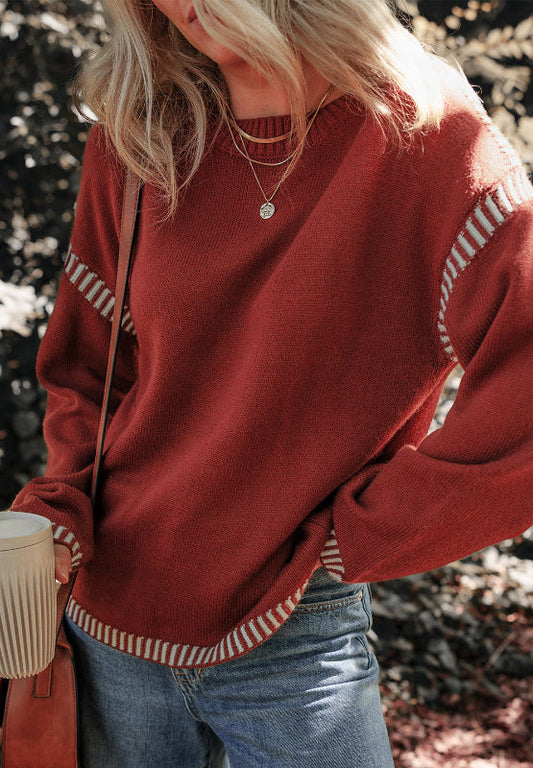 we40 Striped Detail Dropped Shoulder Sweater