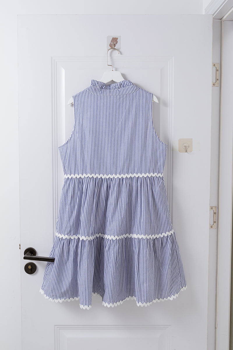 100% Cotton New Loose Patchwork Dress Women 2025 Fashion Stripe Sleeveless Dress CGK91
