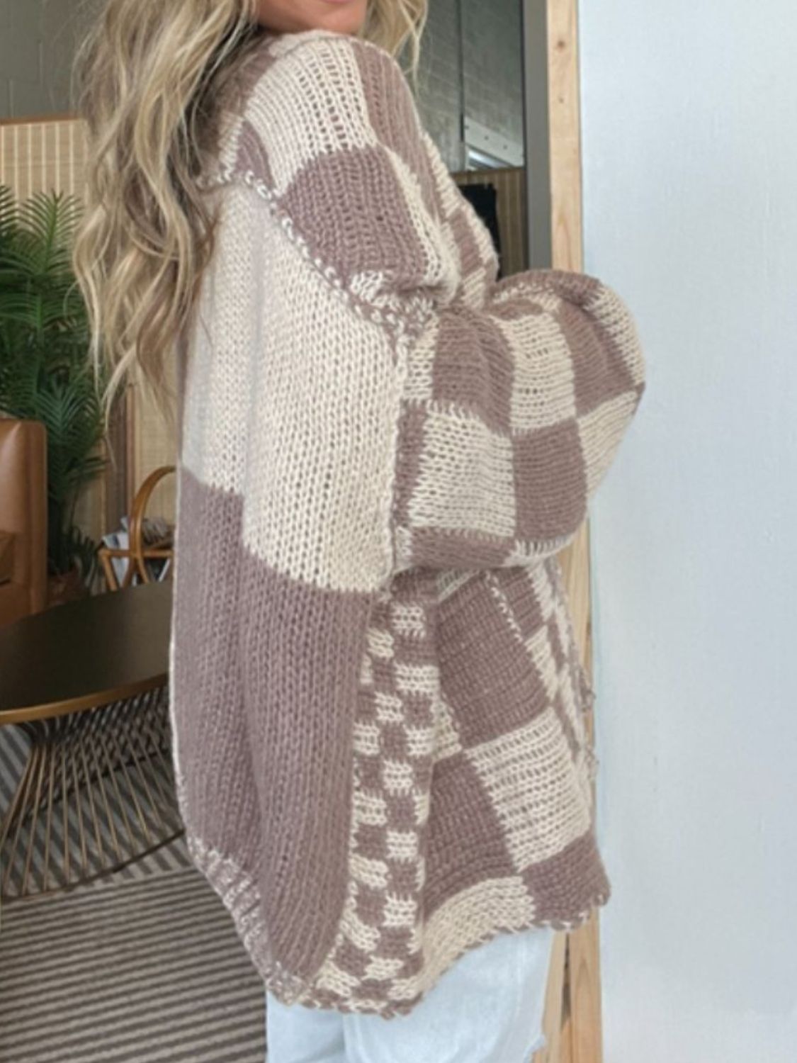 we66 Cozy Checkered Oversized Cardi