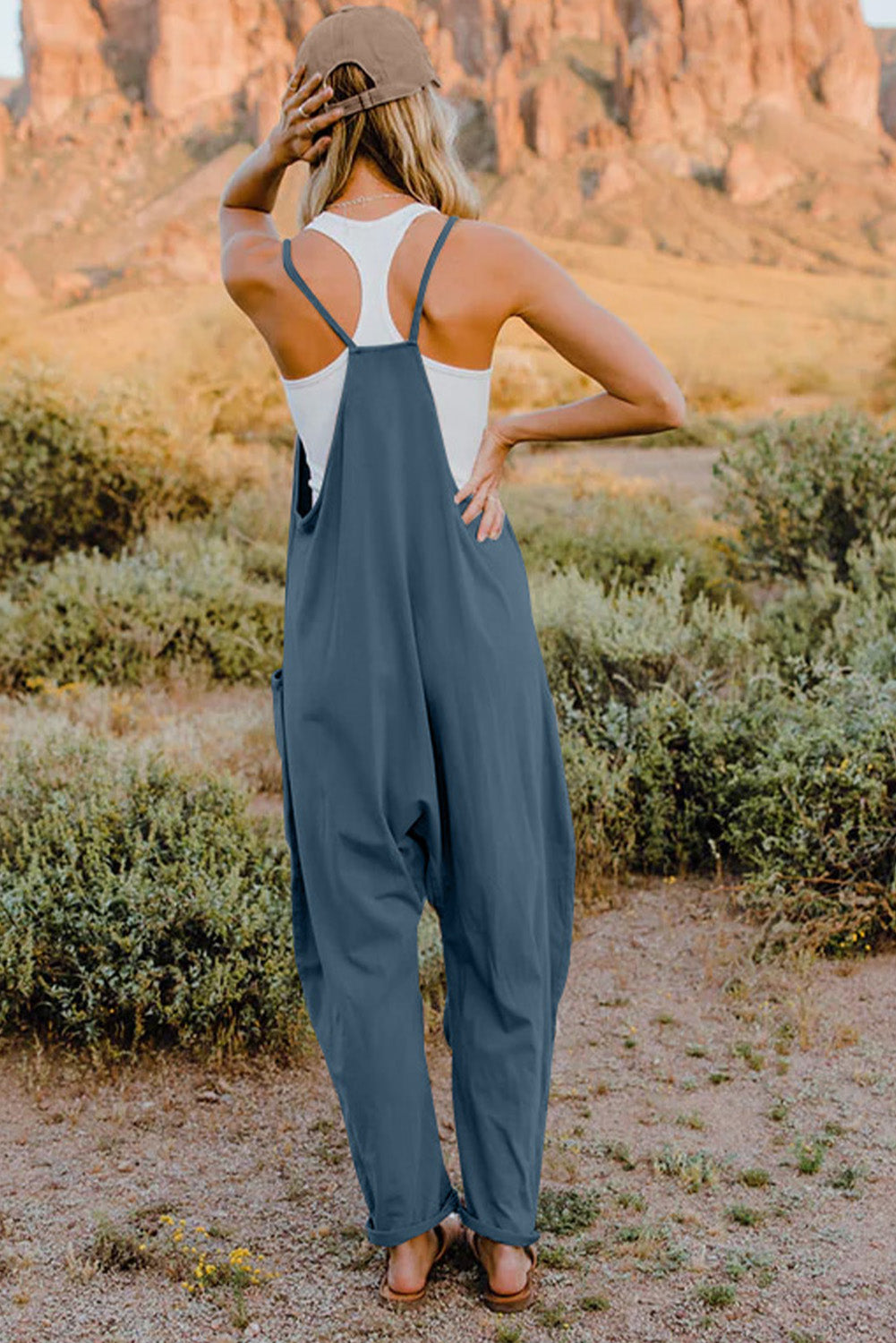 we44 V-Neck Sleeveless Jumpsuit with Pockets