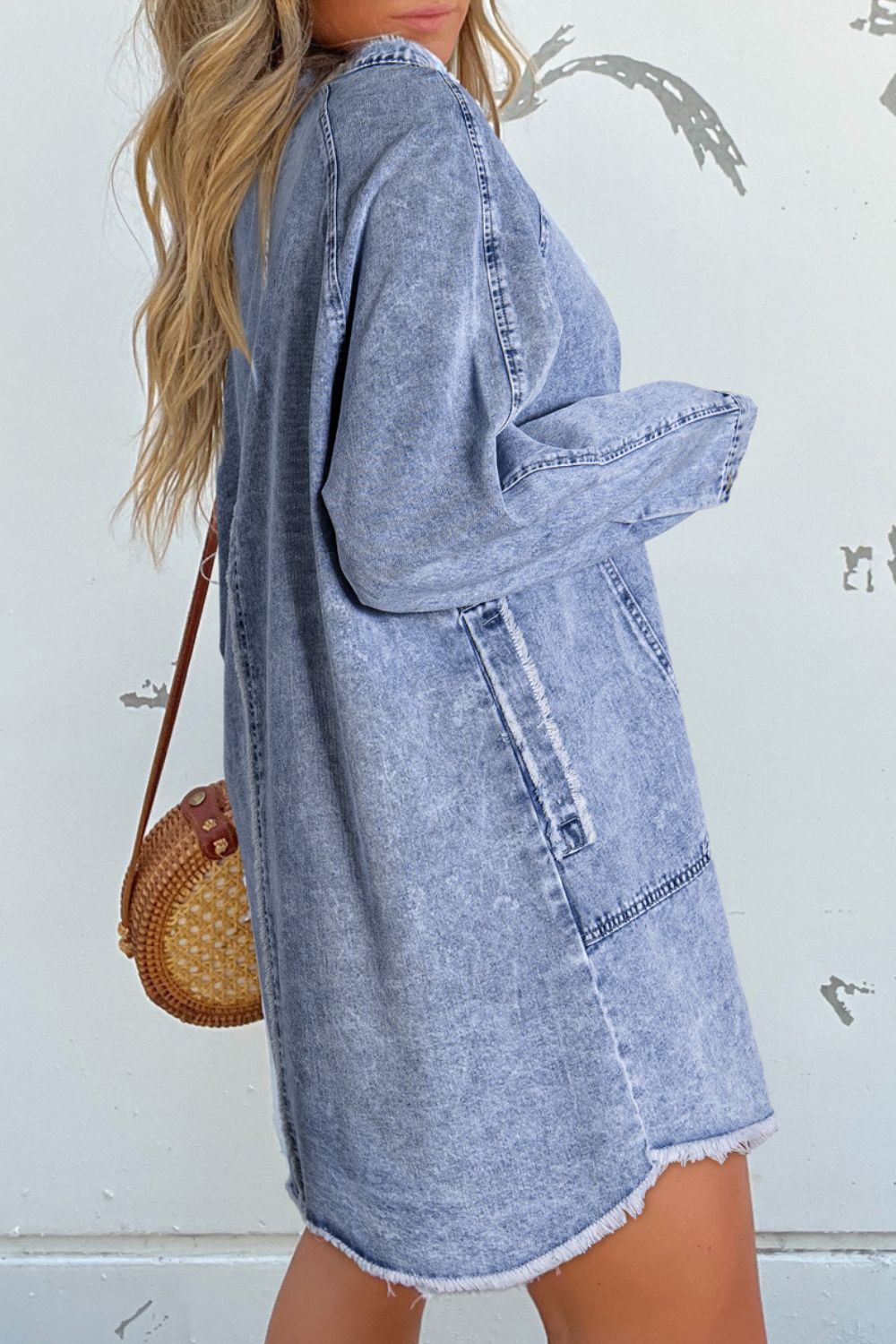 Distressed Hem Button Down Denim Dress