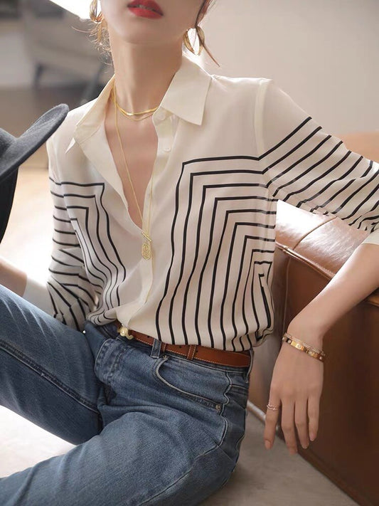 Elegant Black and White Striped Blouse