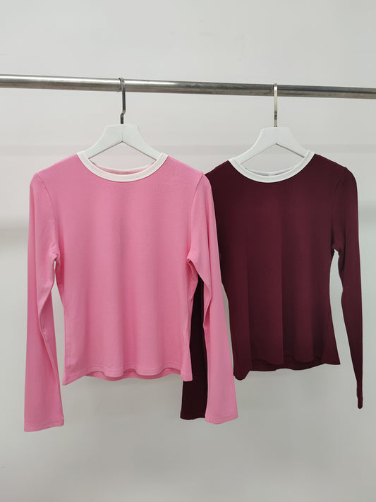 We105 Solid Color Cotton Ribbed Long Sleeve T-shirt