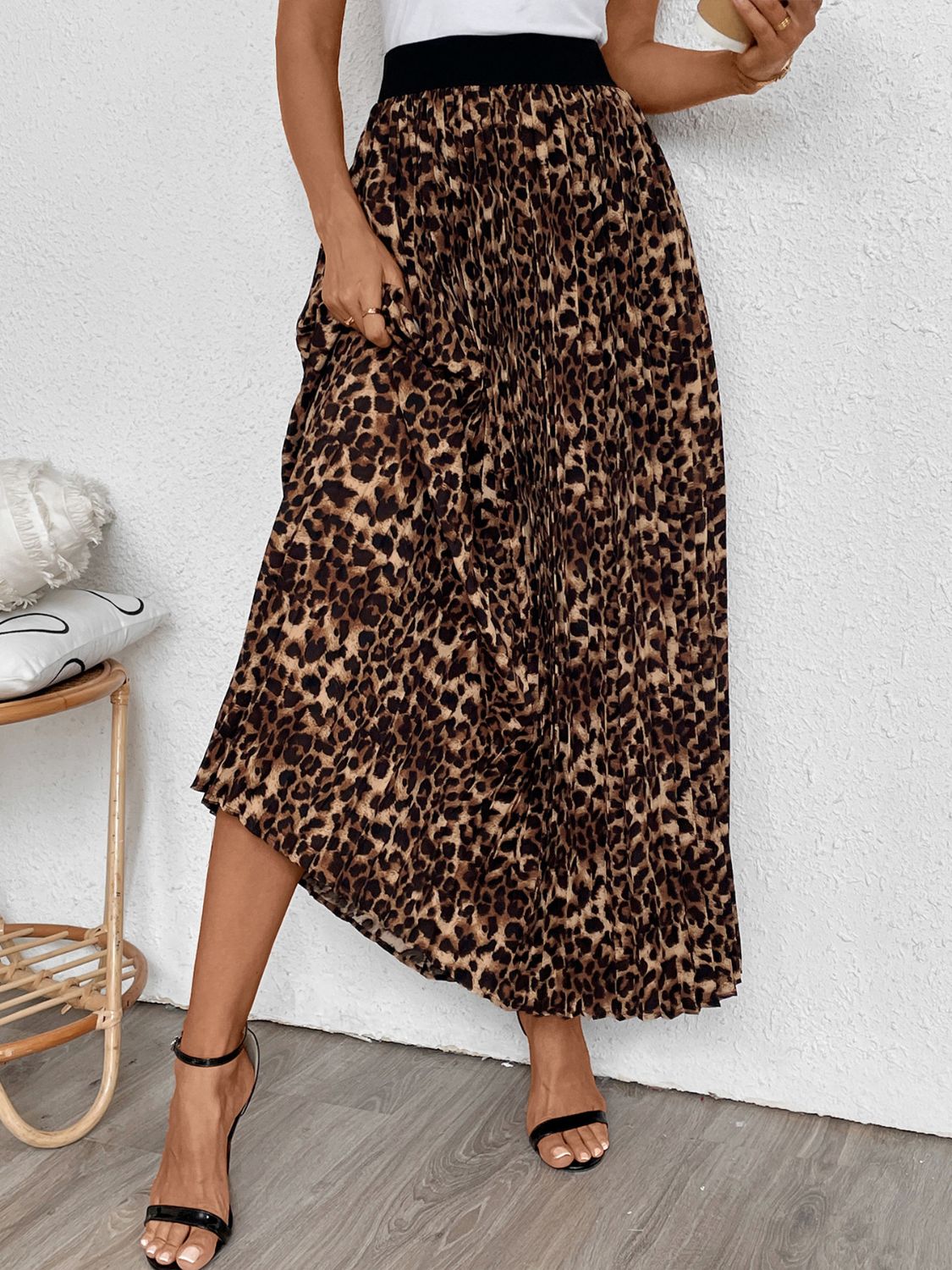 Pleated Leopard Maxi Skirt