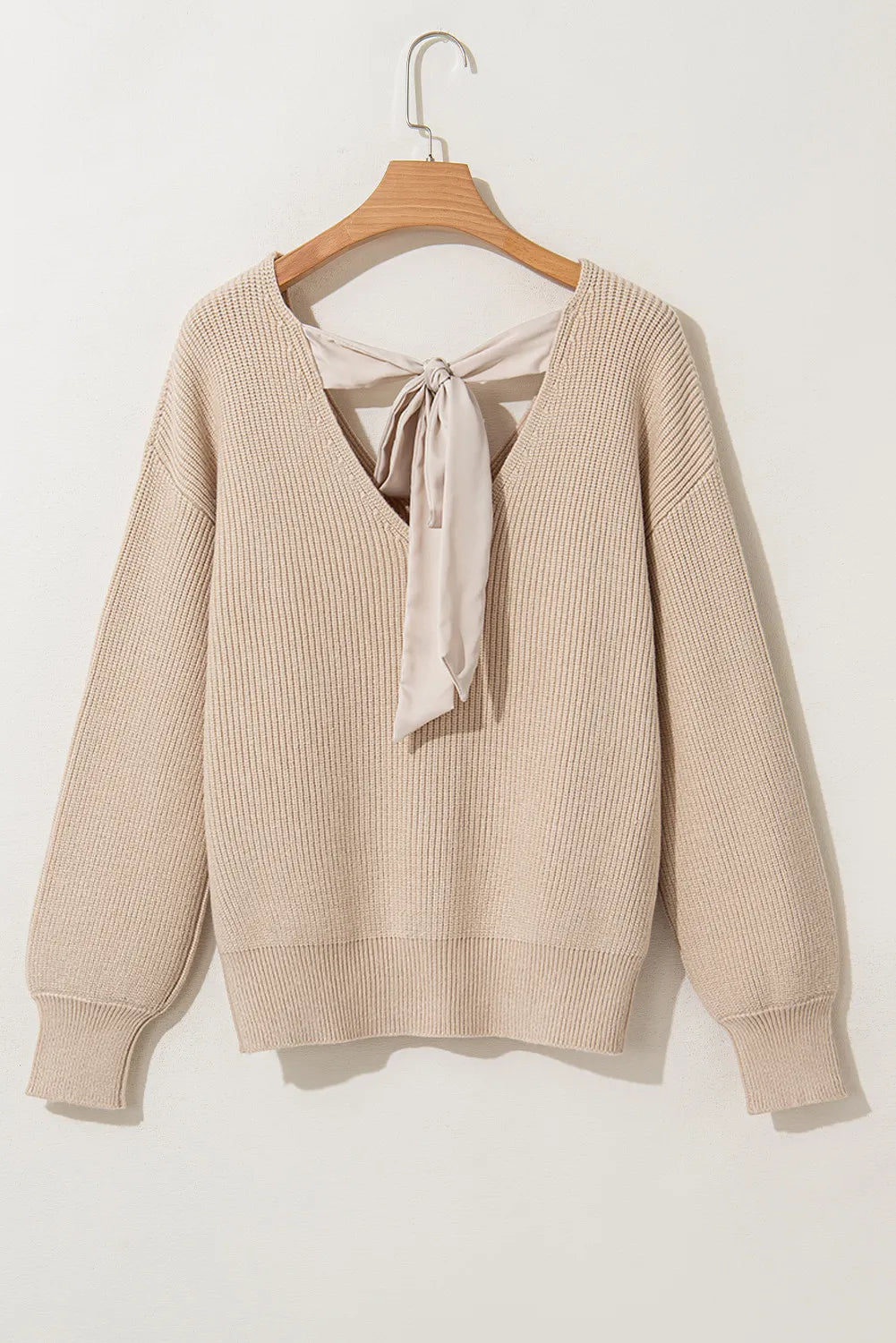 we48 Tied Bow V-Neck Long Sleeve Sweater