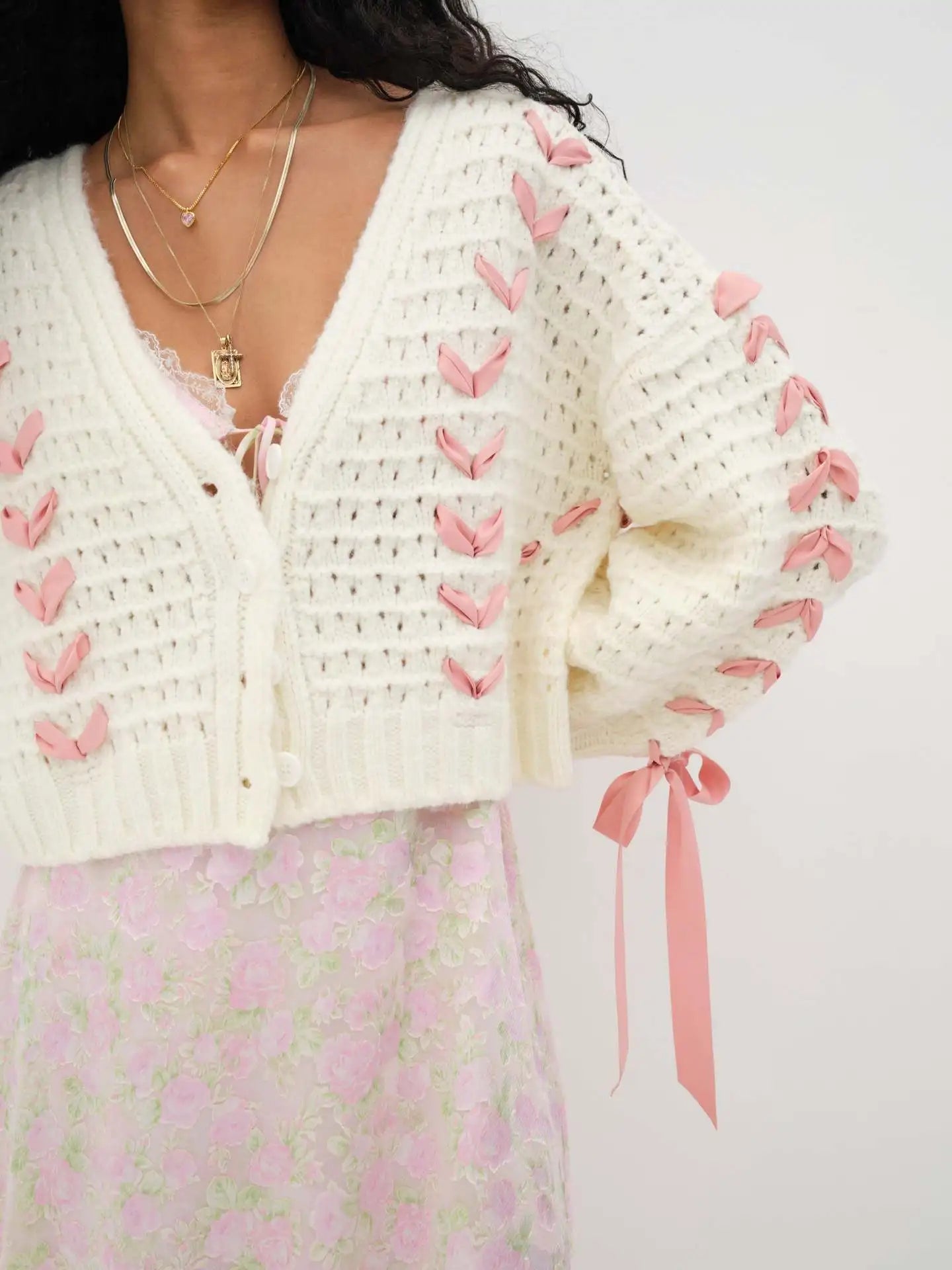 Lace Up Hollow Knit Cardigan