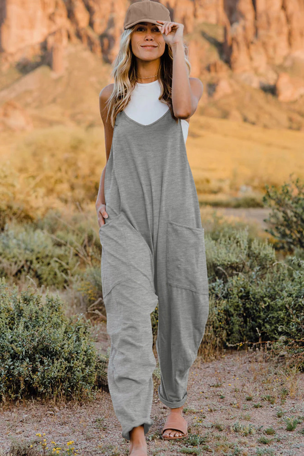 we44 V-Neck Sleeveless Jumpsuit with Pockets