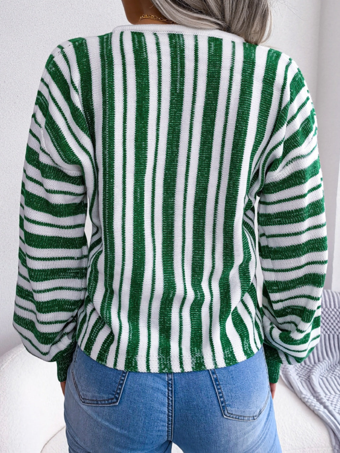 we51 Striped Lace-Up Long Sleeve Sweater