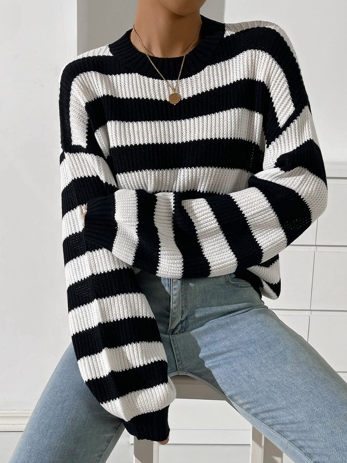 we35 Two-Tone Striped Sweater