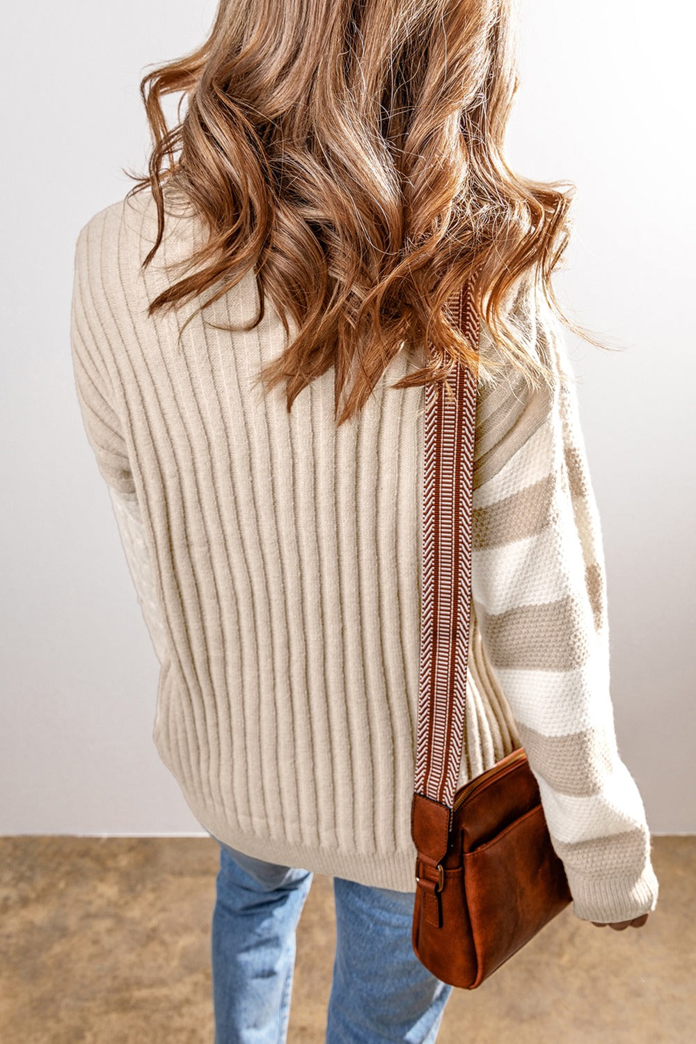 we89 Neutrals Color Block Round Neck Sweater