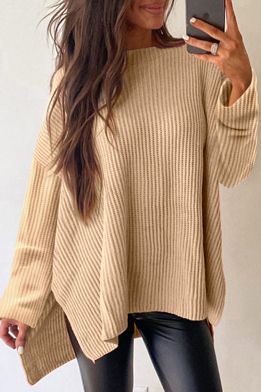 Tan Side Slit Sweater