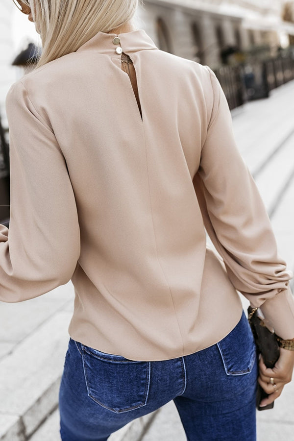 Solid Color Loose and Elegant High Collar Long Sleeve Shirt