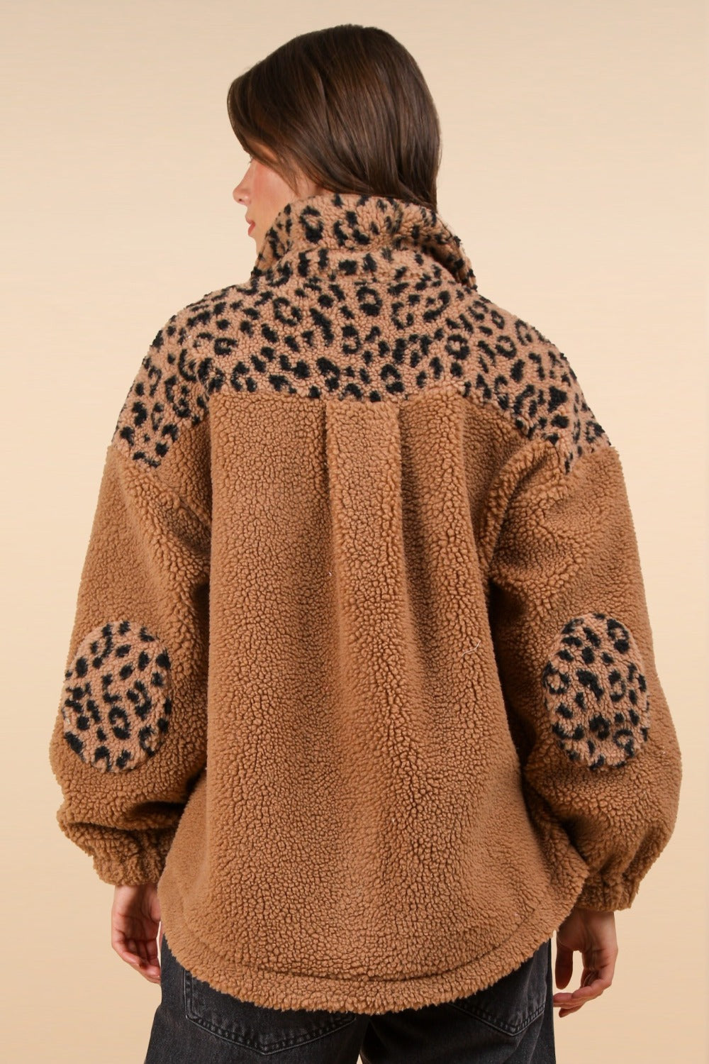 Fuzzy Leopard Button Down Long Sleeve Jacket