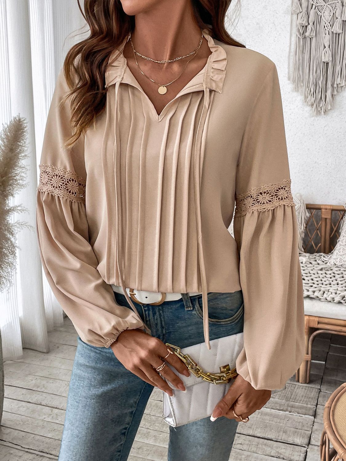 we36 Tie Neck Long Sleeve Blouse