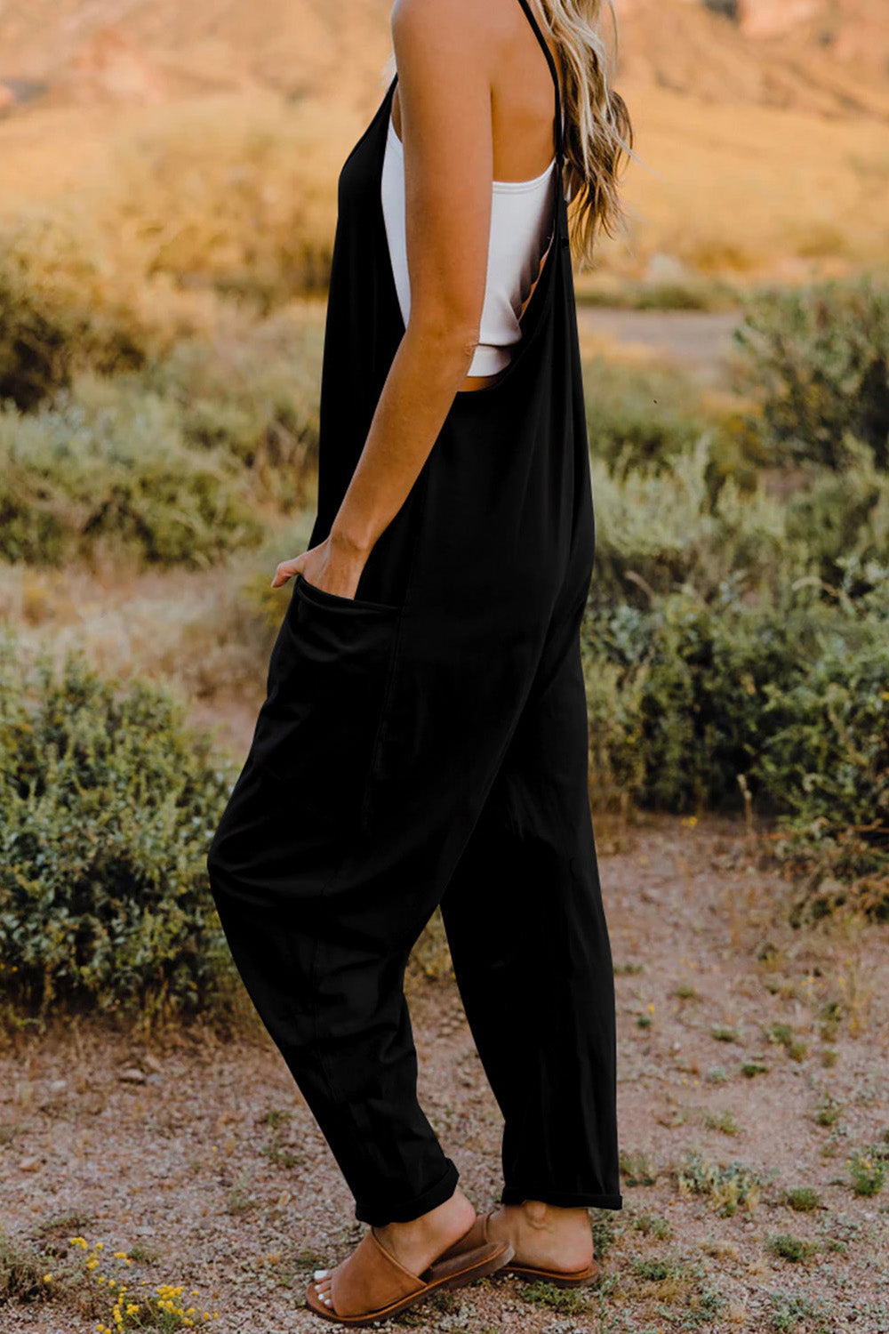 we44 V-Neck Sleeveless Jumpsuit with Pockets