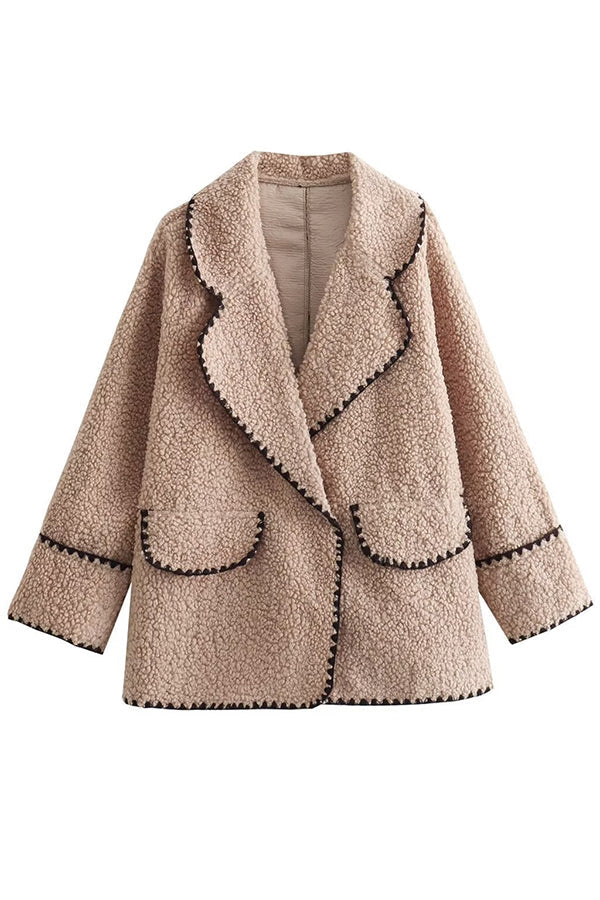 Lamb Wool Casual Lapel Loose Pocket Coat