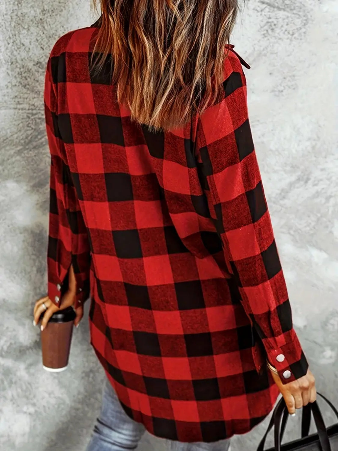 we84 Plaid Collared Long Sleeve Shacket