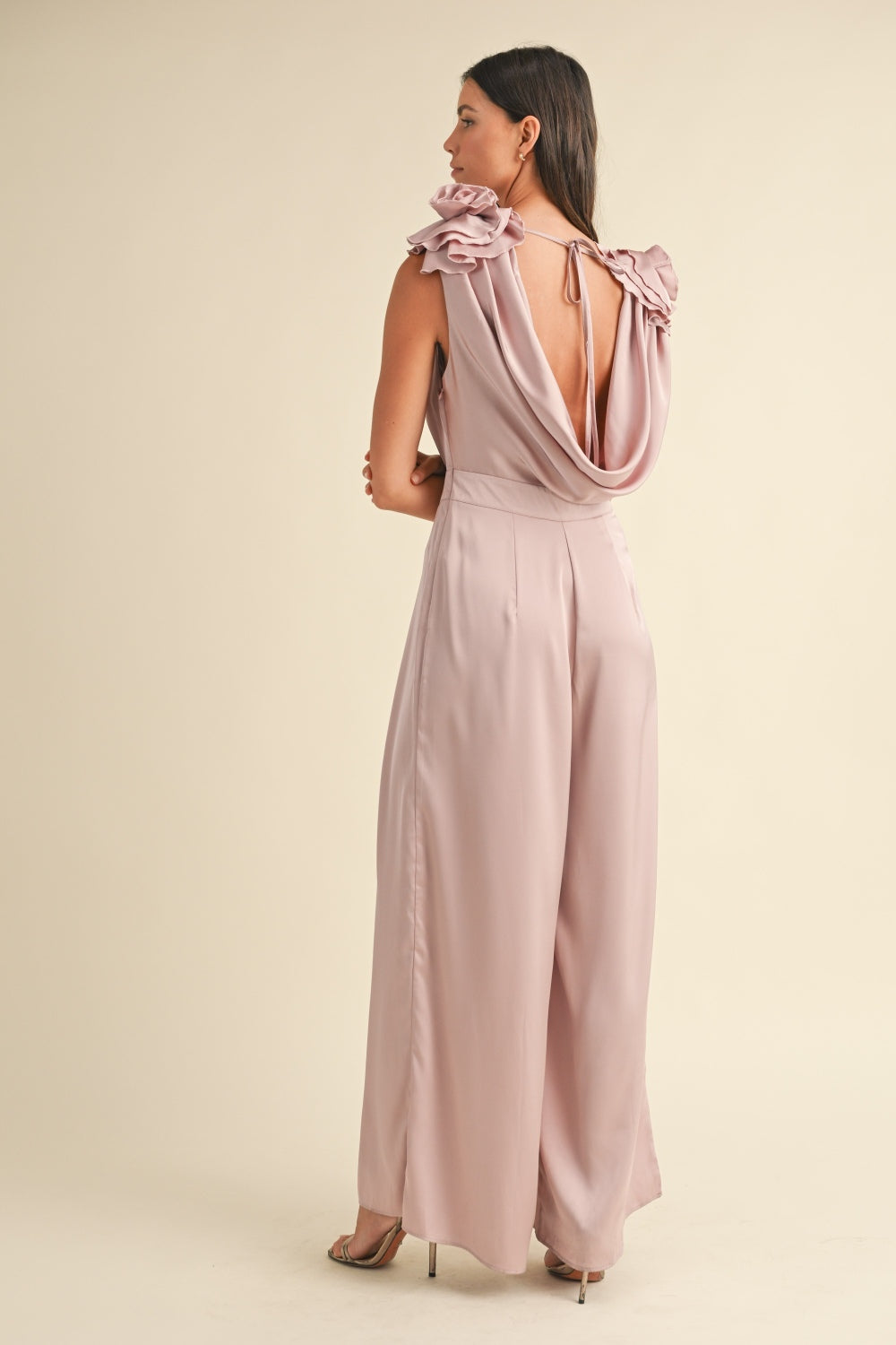 we79 3D Floral Cowl Neck Jumpsuit Mauve