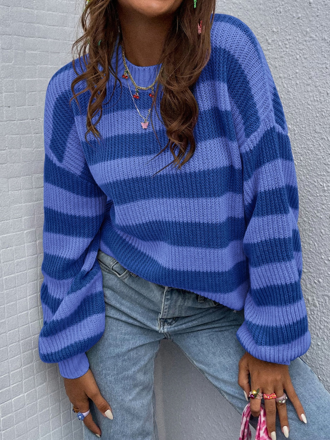 we35 Two-Tone Striped Sweater