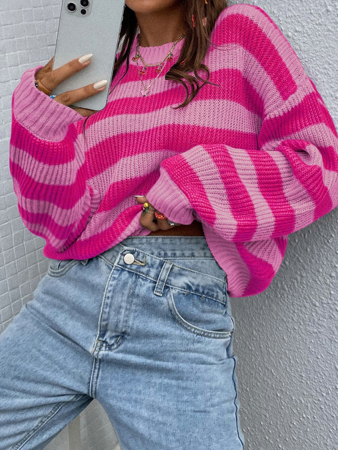 we35 Two-Tone Striped Sweater