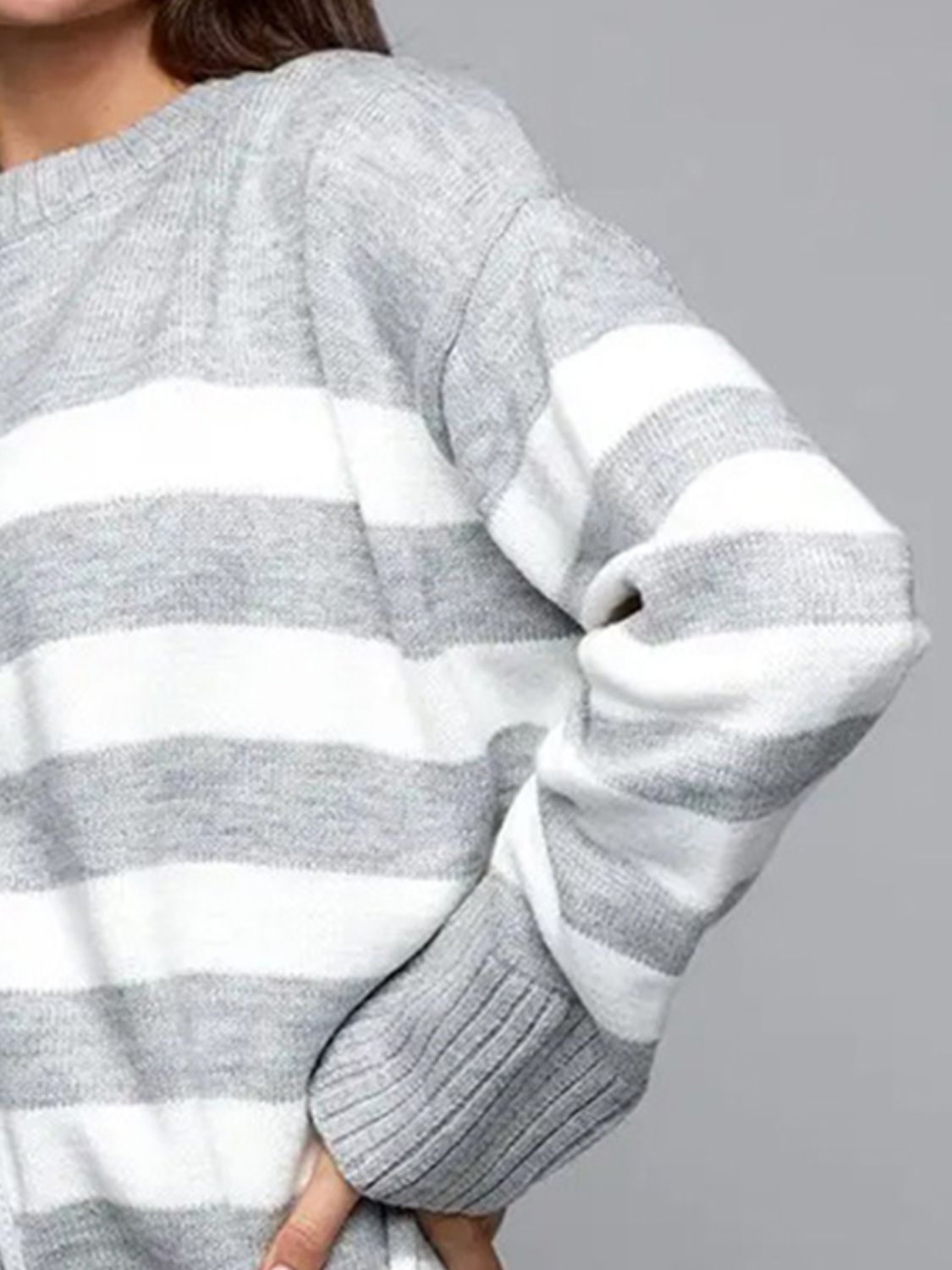 we53 Slit Striped Round Neck Sweater