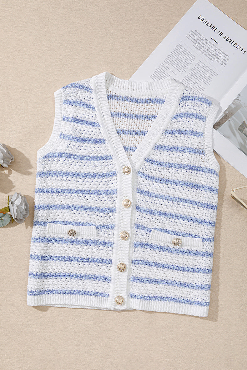 2025 Spring Summer Casual Versatile Knitting Striped Tank Top for Female CGK208