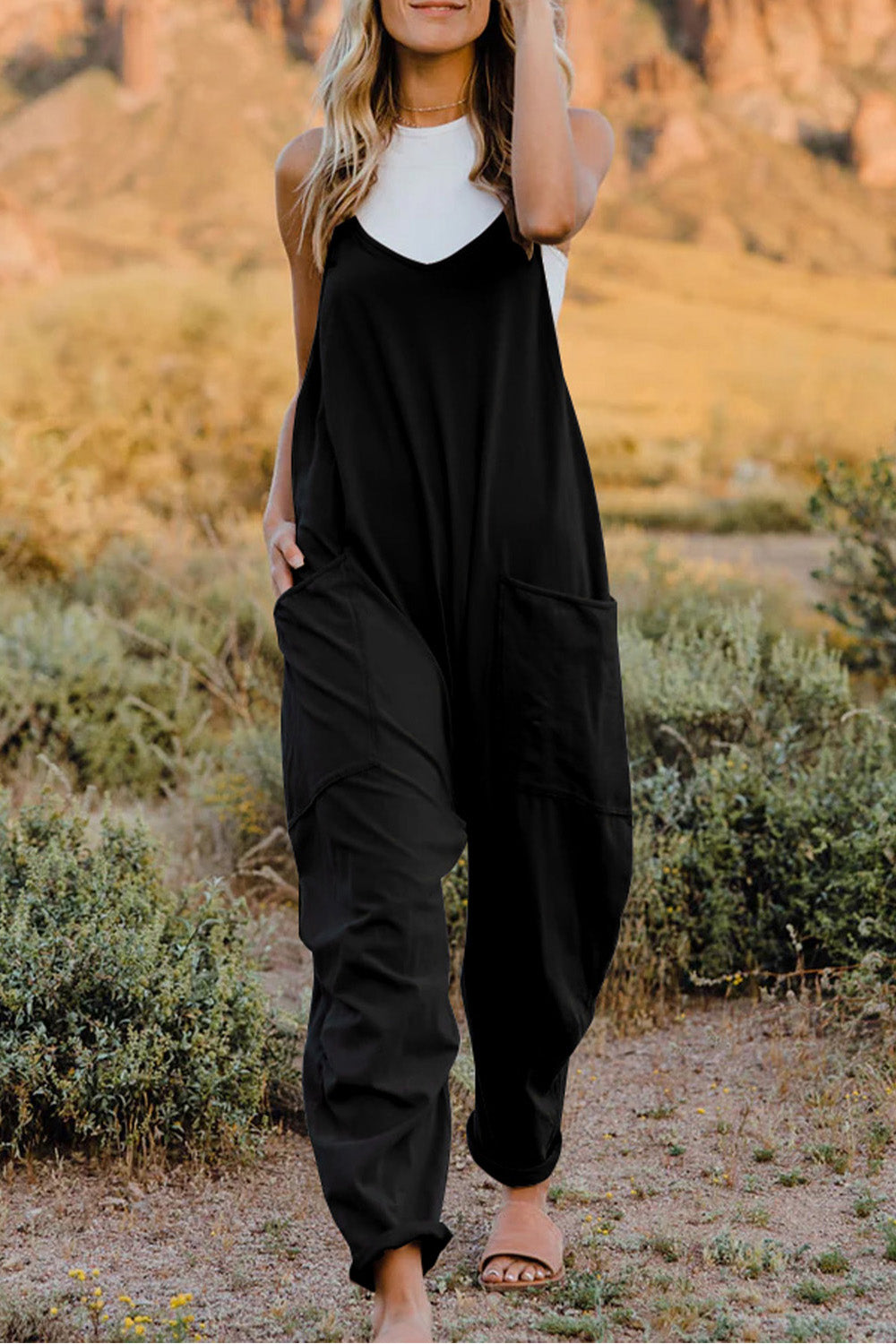 we44 V-Neck Sleeveless Jumpsuit with Pockets