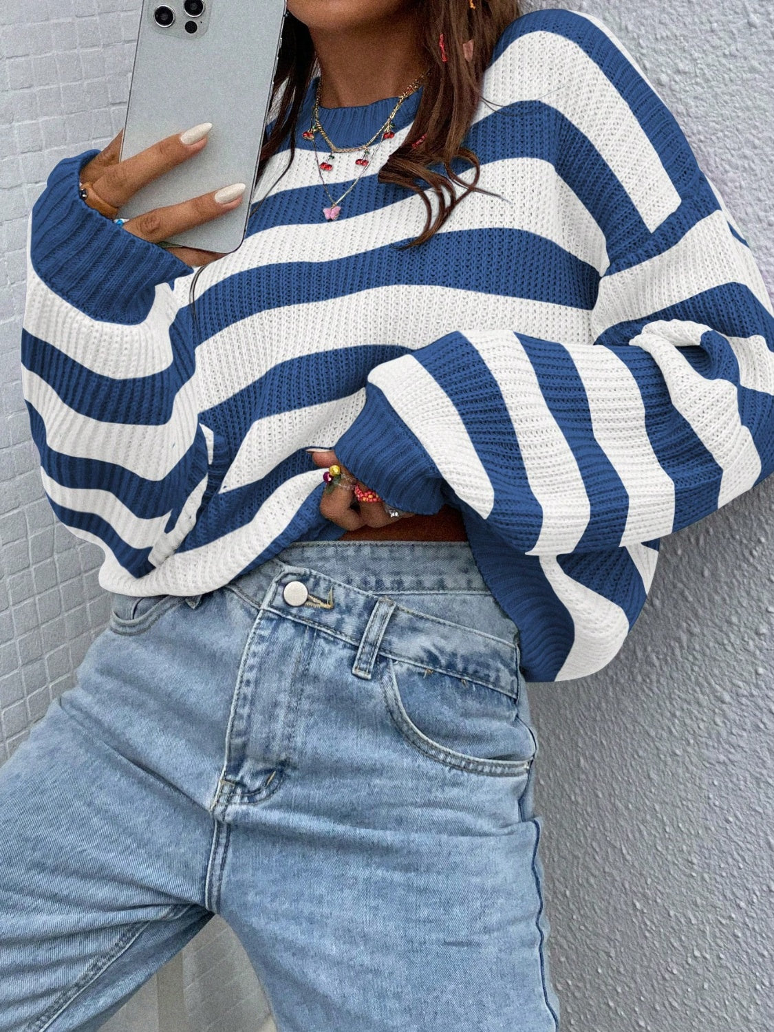 we35 Two-Tone Striped Sweater