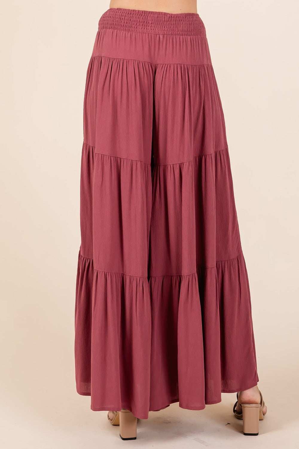 Rose Smocked Elastic Waist Wide Leg Pants