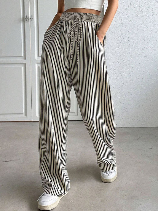 we96 Drawstring Striped Elastic Waist Pants