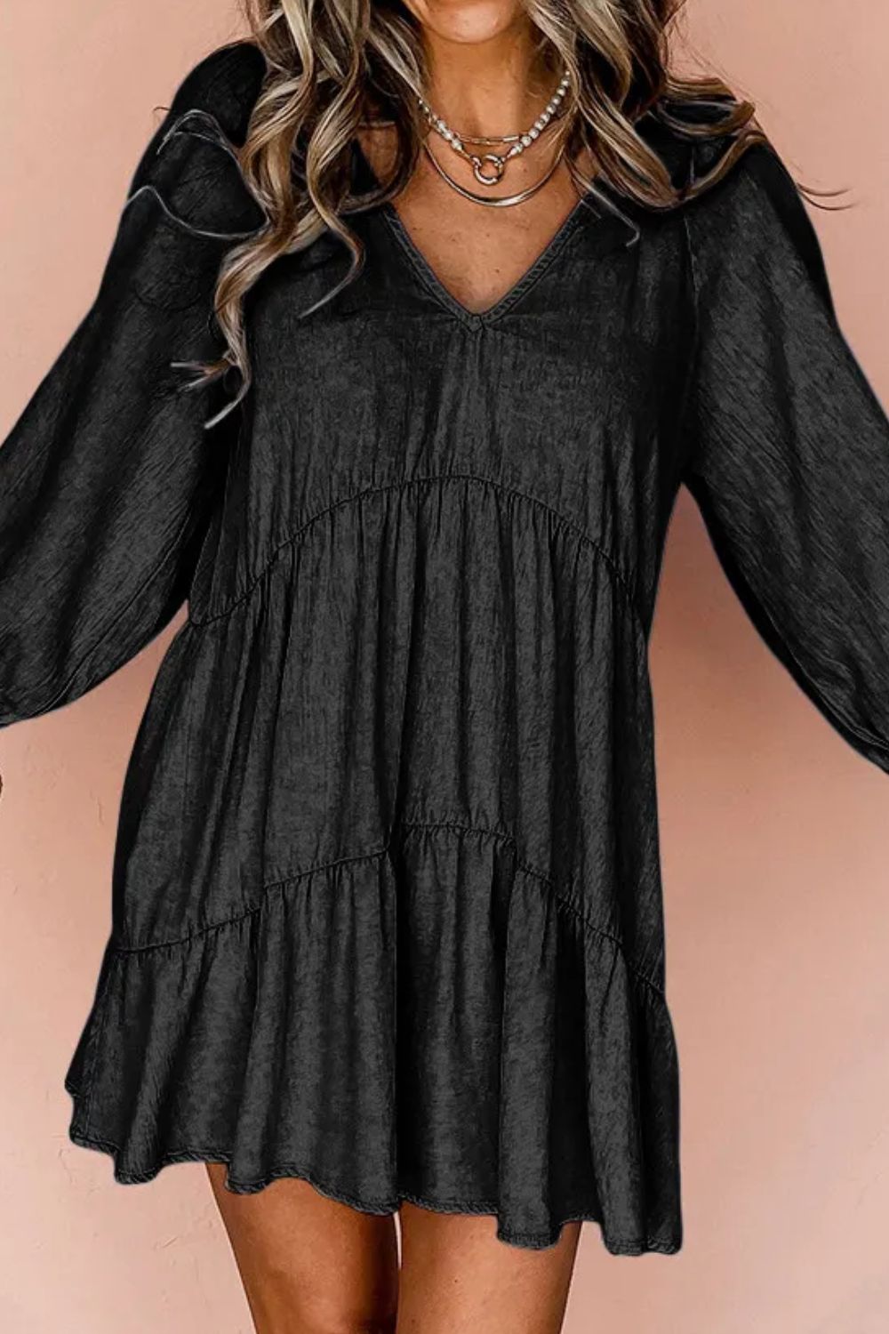 we46 V-Neck 3/4 Sleeve Denim Dress