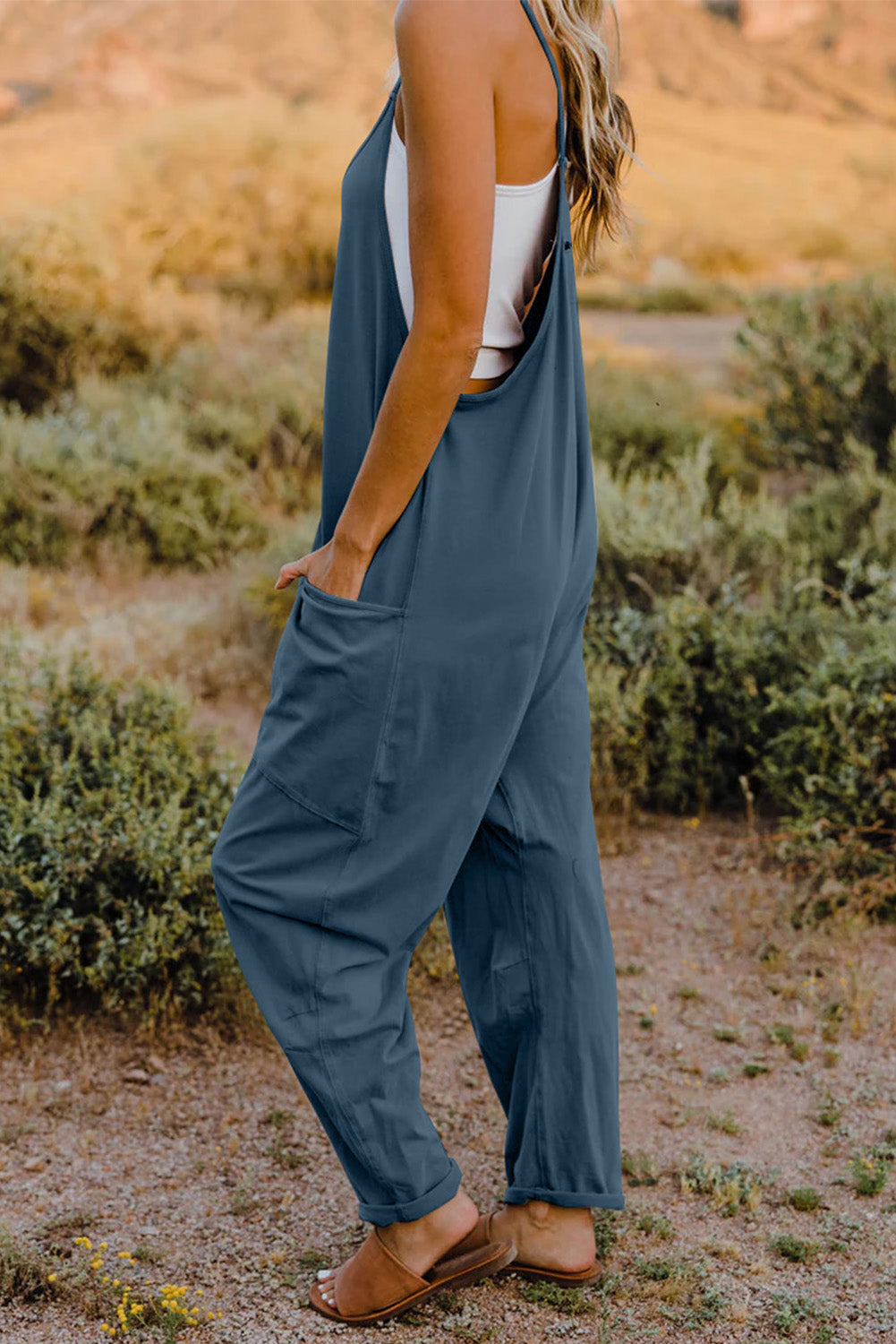 we44 V-Neck Sleeveless Jumpsuit with Pockets