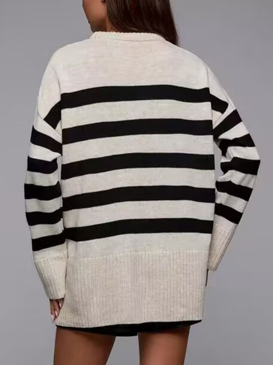 we53 Slit Striped Round Neck Sweater