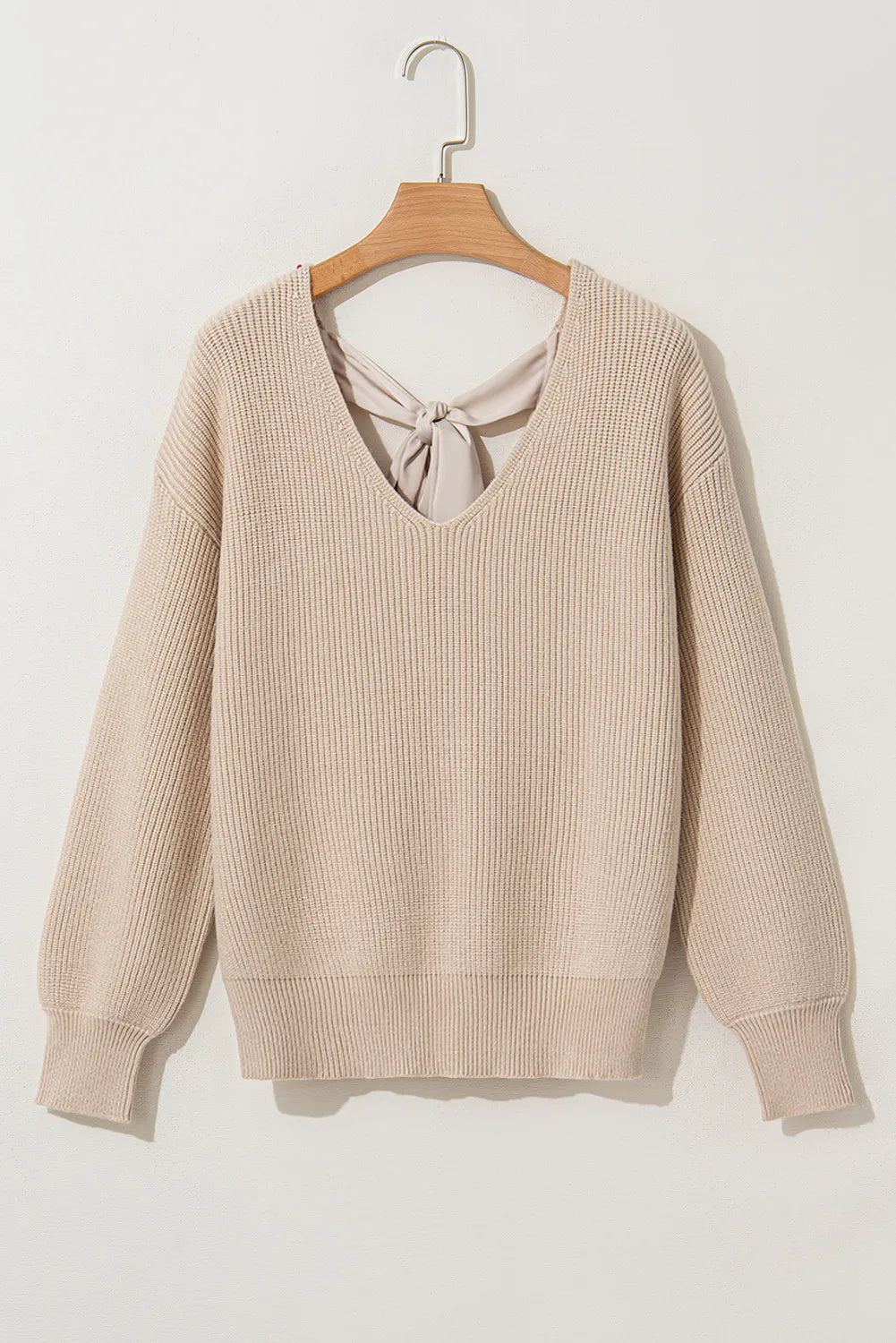 we48 Tied Bow V-Neck Long Sleeve Sweater