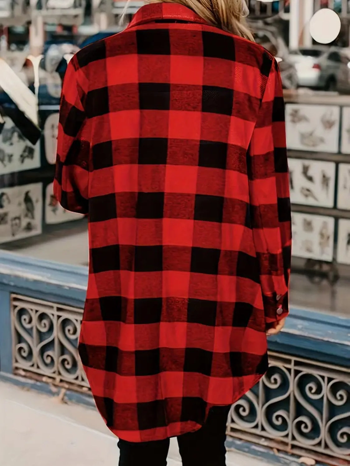 we84 Plaid Collared Long Sleeve Shacket