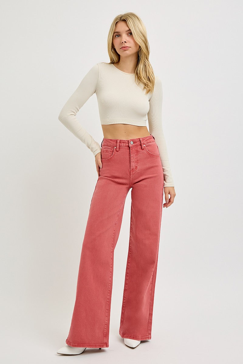 we204 Brick High Rise Tummy Control Wide Leg Jeans