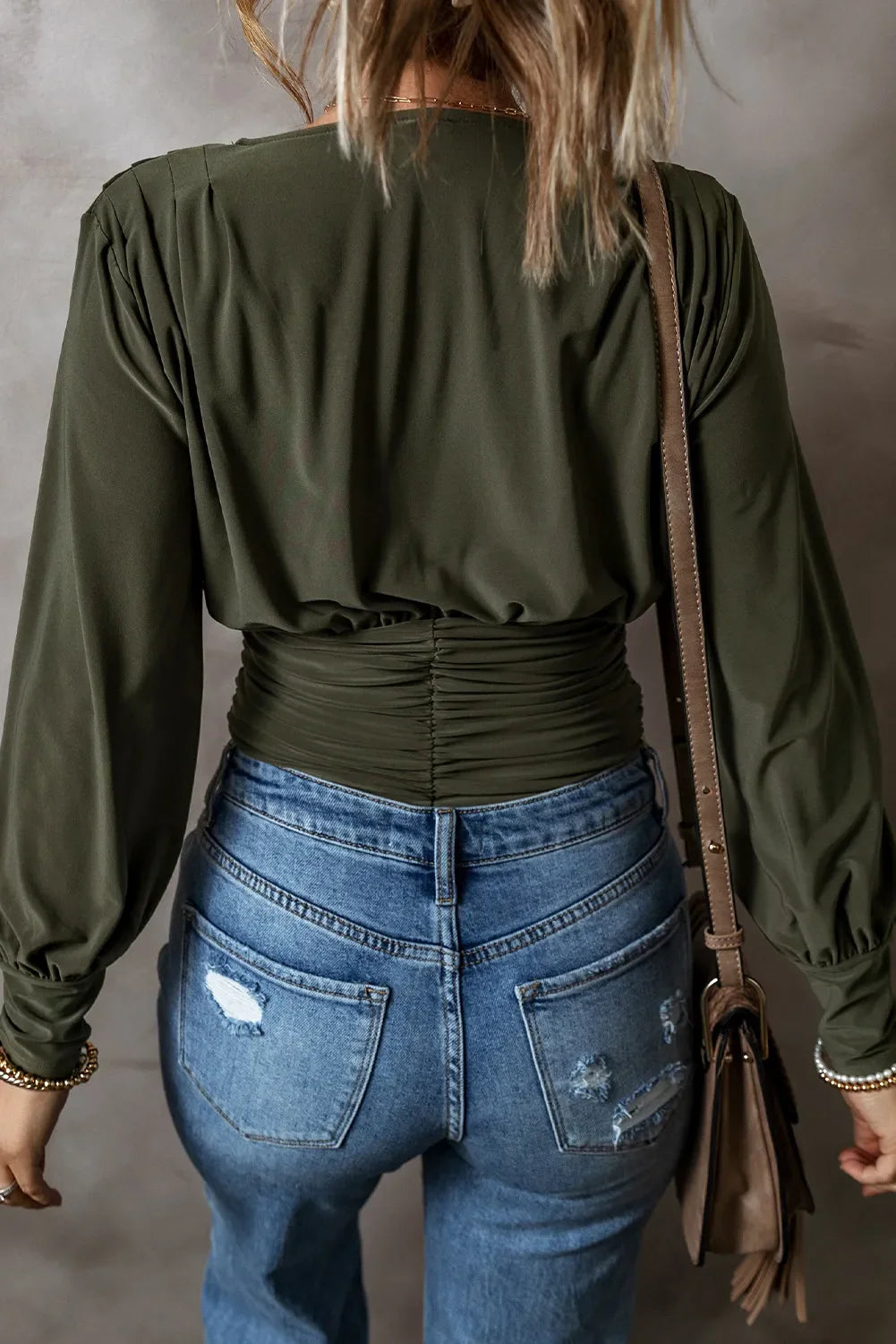 Olive Long Sleeve Blouse Bodysuit