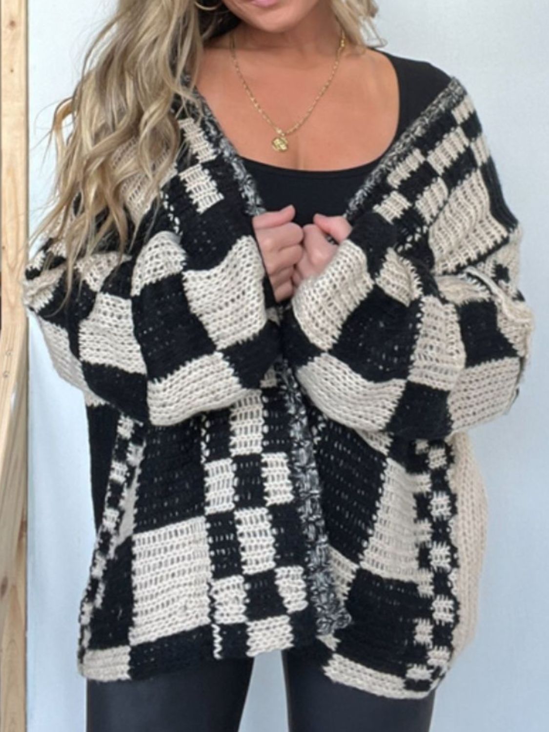 we66 Cozy Checkered Oversized Cardi