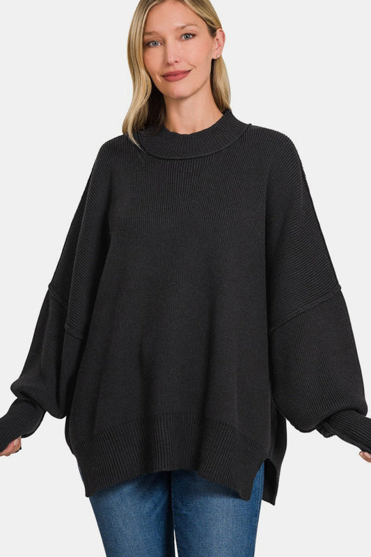 we206 Black Side Slit Oversize Sweater