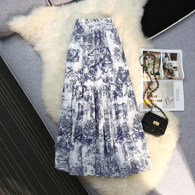 Animal Porcelain A-line Printed Pleated Skirt